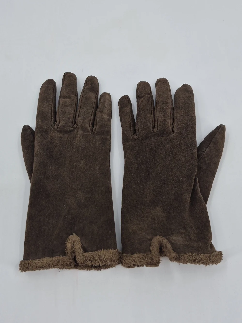 Womens XL Gloves Genuine Leather Suede Brown Polyester Fur Lined Snug Fit